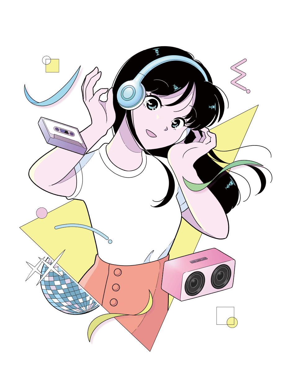 ヘッドホンで音楽を聴くCHECKERAPのイラスト
